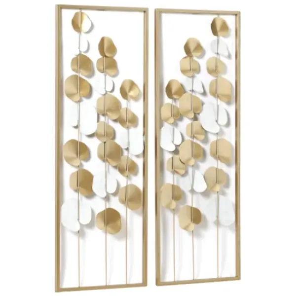Wall Plaques-Kirkland's Home Metal Leaves Framed Wall Plaques, Set Of 2 Gold