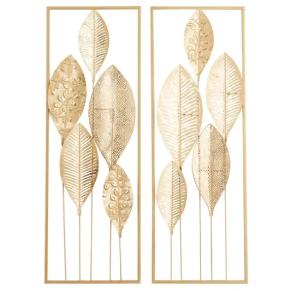 Wall Plaques-Kirkland's Home Metal Leaves Wall Plaques, Set Of 2 Gold