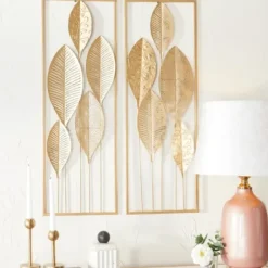 Wall Plaques-Kirkland's Home Metal Leaves Wall Plaques, Set Of 2 Gold