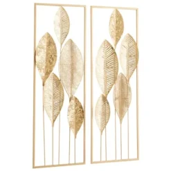 Wall Plaques-Kirkland's Home Metal Leaves Wall Plaques, Set Of 2 Gold