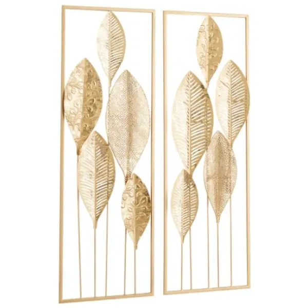 Wall Plaques-Kirkland's Home Metal Leaves Wall Plaques, Set Of 2 Gold