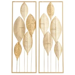 Wall Plaques-Kirkland's Home Metal Leaves Wall Plaques, Set Of 2 Gold
