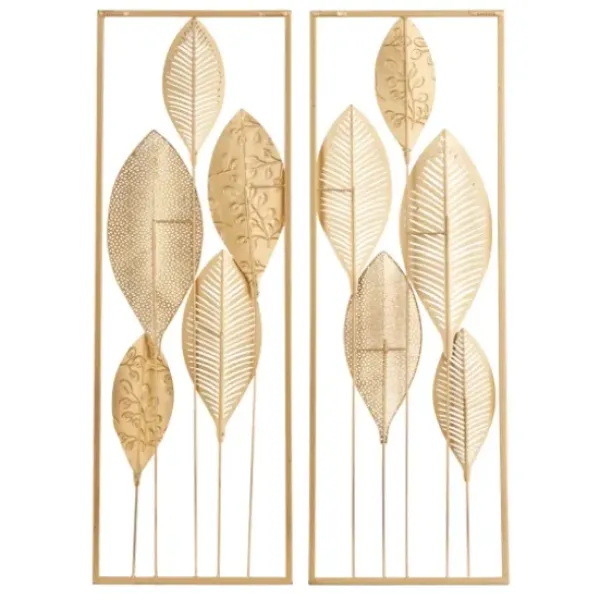 Wall Plaques-Kirkland's Home Metal Leaves Wall Plaques, Set Of 2 Gold