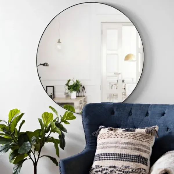 Decorative Mirrors-Kirkland's Home Metal Linear Round Mirror Black