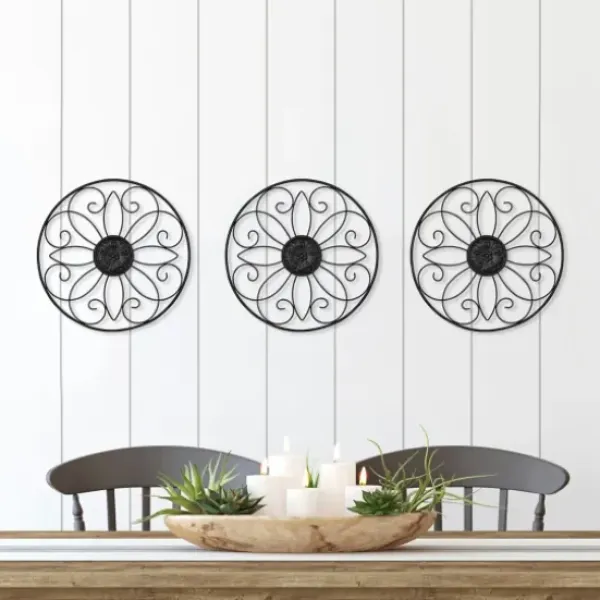 Wall Plaques-Kirkland's Home Metal Medallion Wall Plaques, Set Of 3 Black