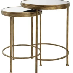 Accent & End Tables-Kirkland's Home Metal Mirror Top 2-Pc. Nesting Side Table Set Gold