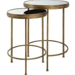 Accent & End Tables-Kirkland's Home Metal Mirror Top 2-Pc. Nesting Side Table Set Gold