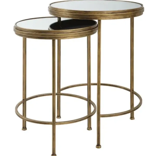 Accent & End Tables-Kirkland's Home Metal Mirror Top 2-Pc. Nesting Side Table Set Gold