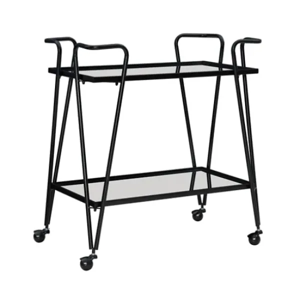 Kitchen Islands & Bar Carts-Kirkland's Home Metal Mirrored Shelves Bar Cart Black