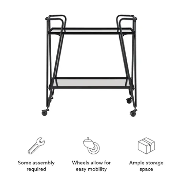 Kitchen Islands & Bar Carts-Kirkland's Home Metal Mirrored Shelves Bar Cart Black