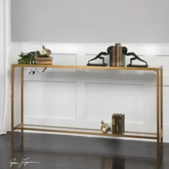 Console Tables-Kirkland's Home Metal Mirrored Top Slim Console Table Gold