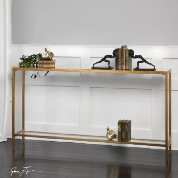 Console Tables-Kirkland's Home Metal Mirrored Top Slim Console Table Gold
