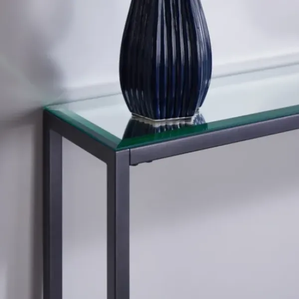 Console Tables-Kirkland's Home Metal Mirrored Top Slim Console Table Gray