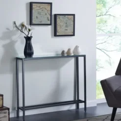 Console Tables-Kirkland's Home Metal Mirrored Top Slim Console Table Gray