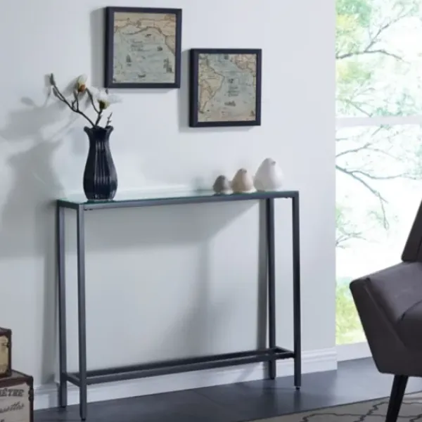 Console Tables-Kirkland's Home Metal Mirrored Top Slim Console Table Gray