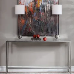 Console Tables-Kirkland's Home Metal Mirrored Top Slim Console Table Silver