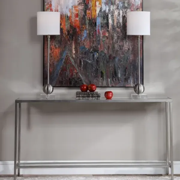 Console Tables-Kirkland's Home Metal Mirrored Top Slim Console Table Silver