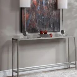 Console Tables-Kirkland's Home Metal Mirrored Top Slim Console Table Silver