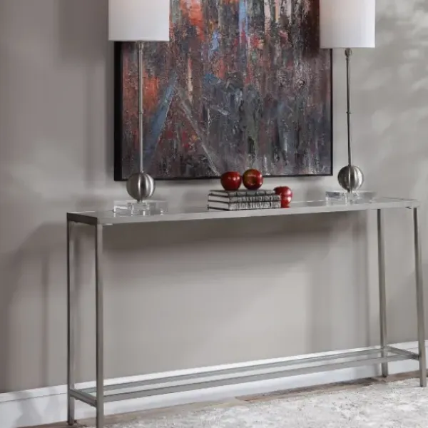 Console Tables-Kirkland's Home Metal Mirrored Top Slim Console Table Silver