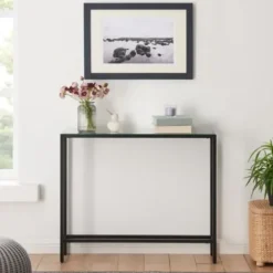 Console Tables-Kirkland's Home Metal Mirrored Top Slim Console Table Black