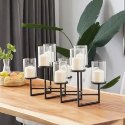 Candle Holders-Kirkland's Home Metal Multi Level Candelabra Runner Black