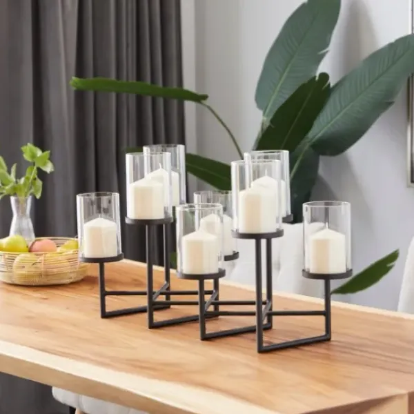 Candle Holders-Kirkland's Home Metal Multi Level Candelabra Runner Black