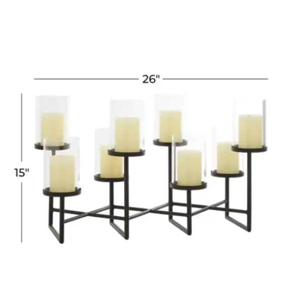 Candle Holders-Kirkland's Home Metal Multi Level Candelabra Runner Black