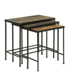 Accent & End Tables-Kirkland's Home Metal Nesting Slate Top Accent Tables, Set Of 3 Black
