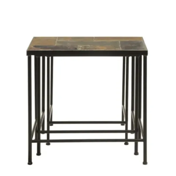 Accent & End Tables-Kirkland's Home Metal Nesting Slate Top Accent Tables, Set Of 3 Black