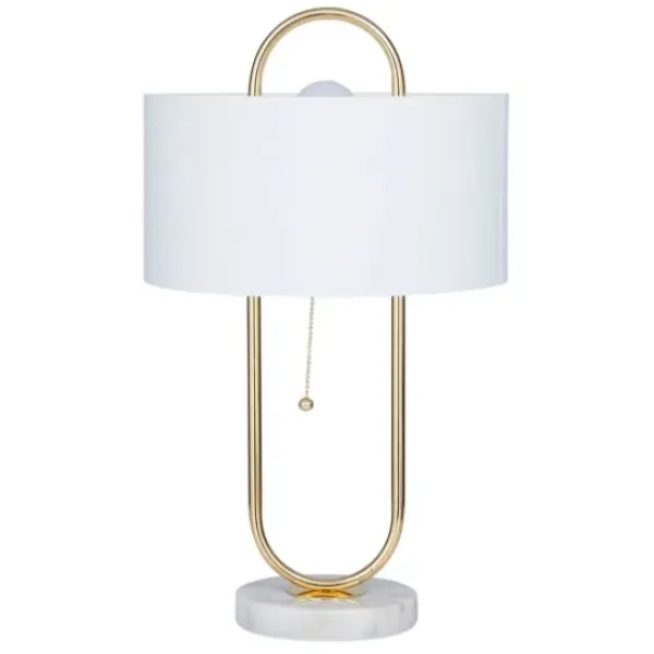 Table Lamps-Kirkland's Home Metal Open Loop Stem White Round Table Lamp Gold