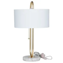 Table Lamps-Kirkland's Home Metal Open Loop Stem White Round Table Lamp Gold