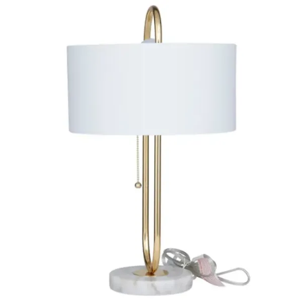 Table Lamps-Kirkland's Home Metal Open Loop Stem White Round Table Lamp Gold