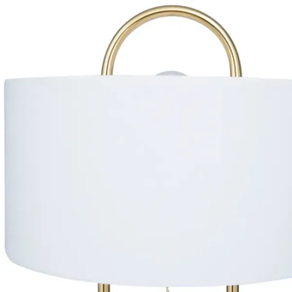 Table Lamps-Kirkland's Home Metal Open Loop Stem White Round Table Lamp Gold