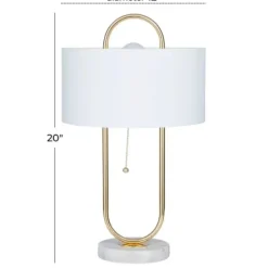 Table Lamps-Kirkland's Home Metal Open Loop Stem White Round Table Lamp Gold