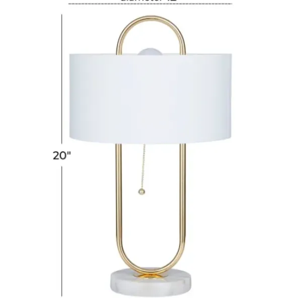 Table Lamps-Kirkland's Home Metal Open Loop Stem White Round Table Lamp Gold