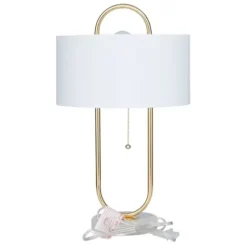 Table Lamps-Kirkland's Home Metal Open Loop Stem White Round Table Lamp Gold