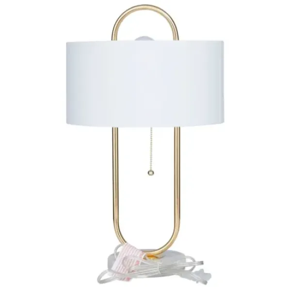 Table Lamps-Kirkland's Home Metal Open Loop Stem White Round Table Lamp Gold