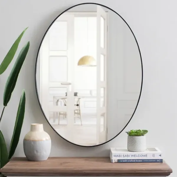 Framed Mirrors-Kirkland's Home Metal Oval Wall Mirror Black