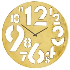Clocks-Kirkland's Home Metal Round Frame Cutout Numerals Clock Gold