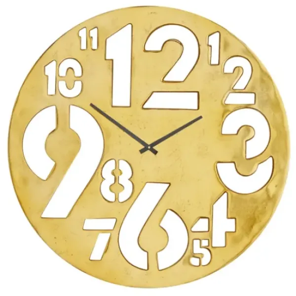 Clocks-Kirkland's Home Metal Round Frame Cutout Numerals Clock Gold
