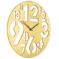 Clocks-Kirkland's Home Metal Round Frame Cutout Numerals Clock Gold