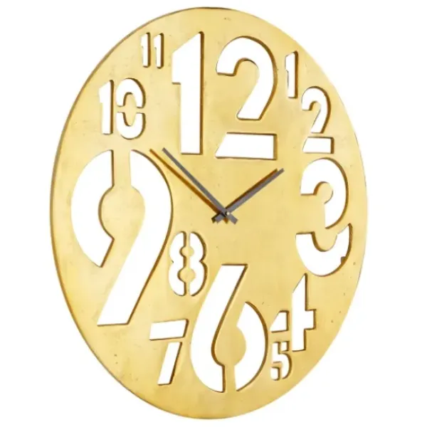 Clocks-Kirkland's Home Metal Round Frame Cutout Numerals Clock Gold