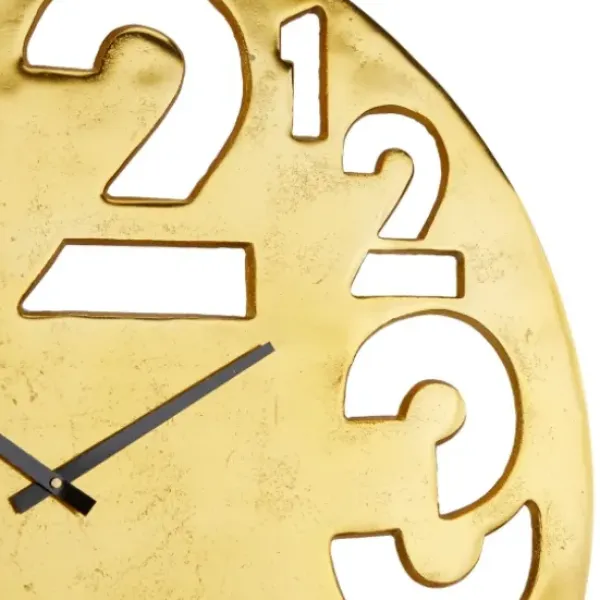 Clocks-Kirkland's Home Metal Round Frame Cutout Numerals Clock Gold