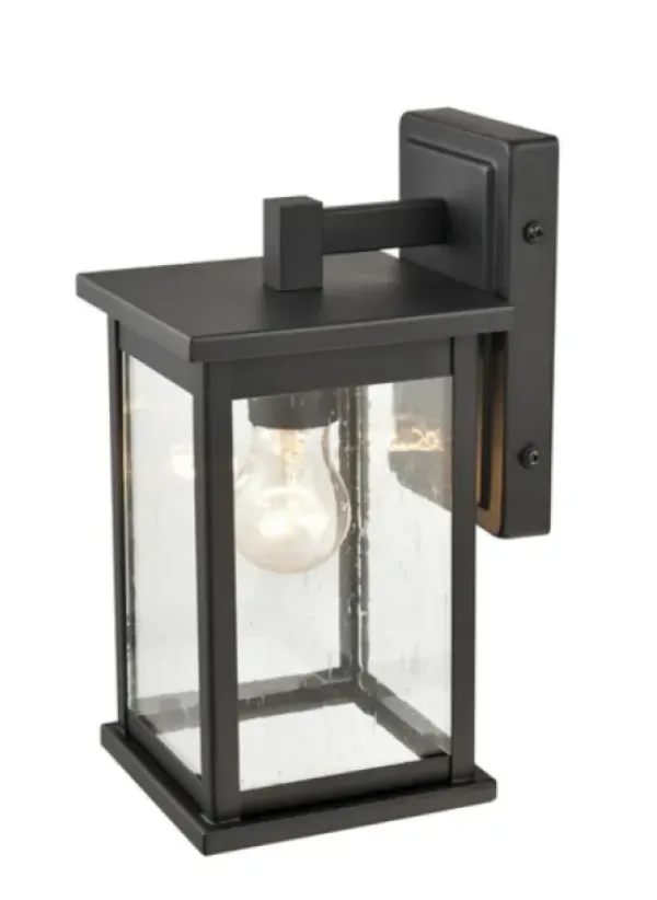 Outdoor Lighting-Kirkland's Home Metal Seeded Glass Outdoor Sconce Black