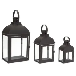 Lanterns-Kirkland's Home Metal Slope Top Lanterns, Set Of 3 Black