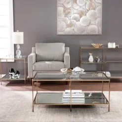 Console Tables-Kirkland's Home Metal 3-Tier Mirrored Console Table Gold