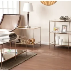 Console Tables-Kirkland's Home Metal 3-Tier Mirrored Console Table Gold