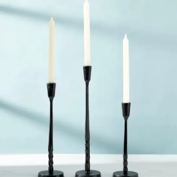 Candle Holders-Kirkland's Home Metal Twisted Taper Candle Holder, 10 In. Black