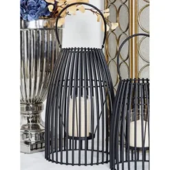 Lanterns-Kirkland's Home Metal Vertical Caged Lantern, 16 In. Black