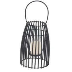Lanterns-Kirkland's Home Metal Vertical Caged Lantern, 12 In. Black